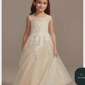 Flower GirI- Ivory Lace Tulle Wedding Dress – Sleeveless Floral Appliqué